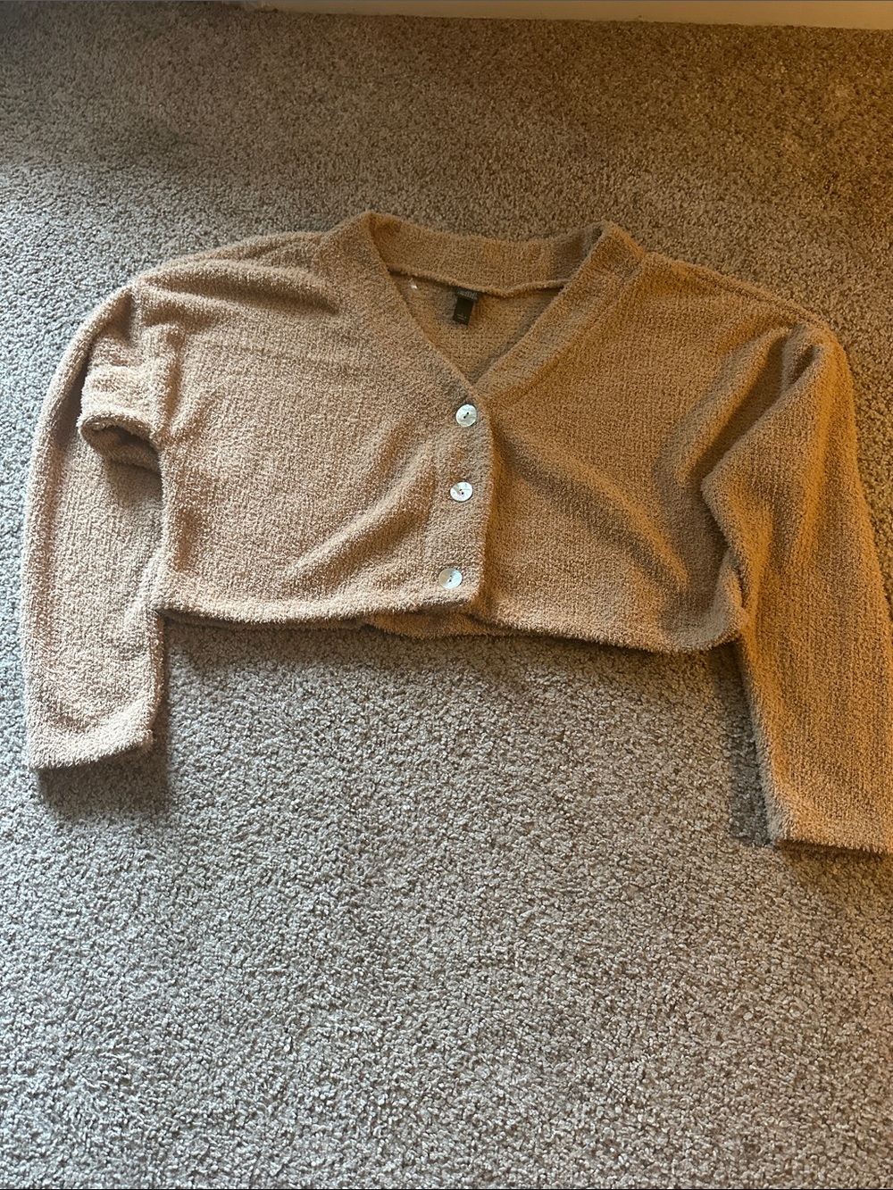 wild fable Cropped V-Neck Button Sweater - Camel Brown